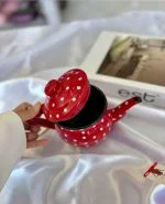 قوری لعابی قرمز خال خالی EBRU کد EBRU-METAL-11 NO - تصویر 2
