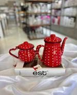 کتری لعابی قرمز خال خالی EBRU کد EKDM - تصویر 2
