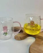 ماگ شیشه ای طرح گل رز وارداتی کدvt5318