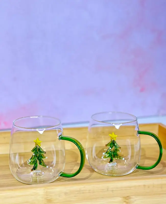 ماگ شیشه ای طرح کاج کریسمس وارداتی کد5700