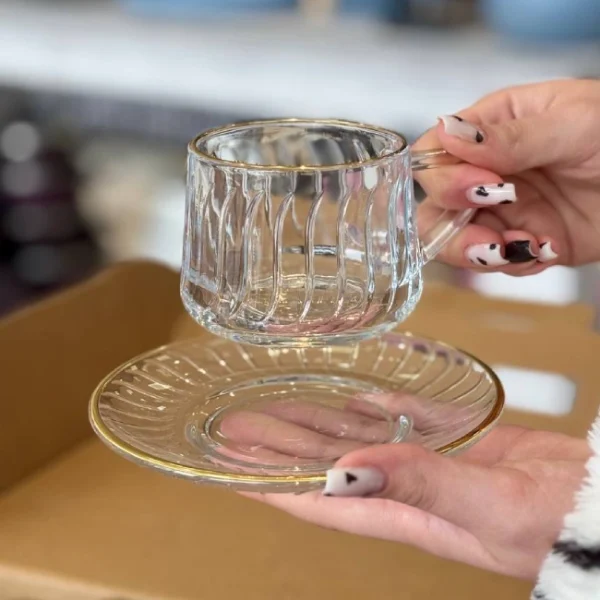 ست فنجان نعلبکی لب طلایی Deli Glass وارداتی کد KIT-1390