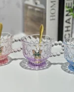 ماگ رنگی دسته مروارید تکی با قاشق کد 6096