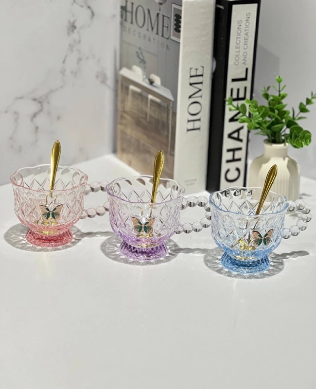ماگ رنگی دسته مروارید تکی با قاشق کد 6096